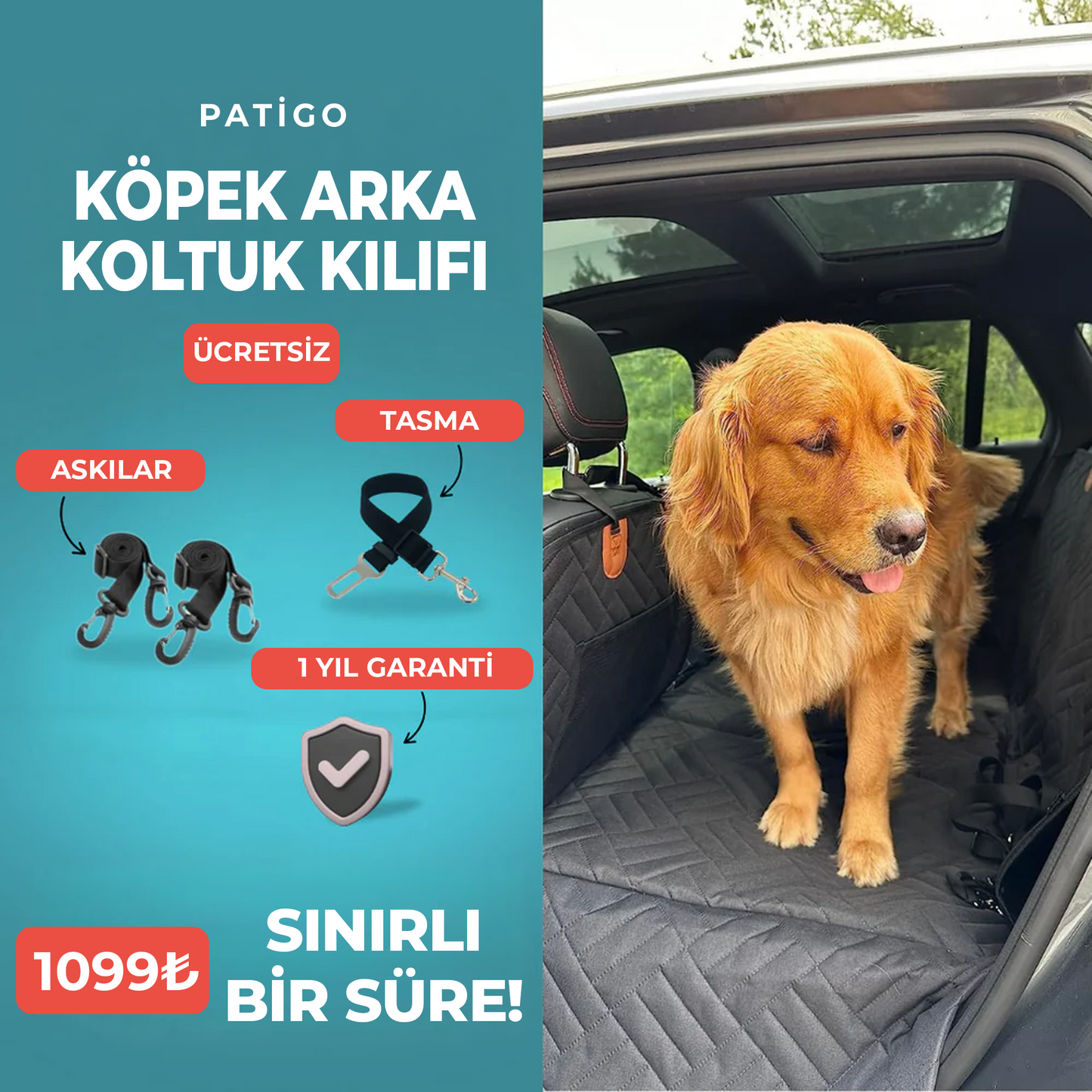 Patigo Köpek Araba Arka Koltuk Kılıfı