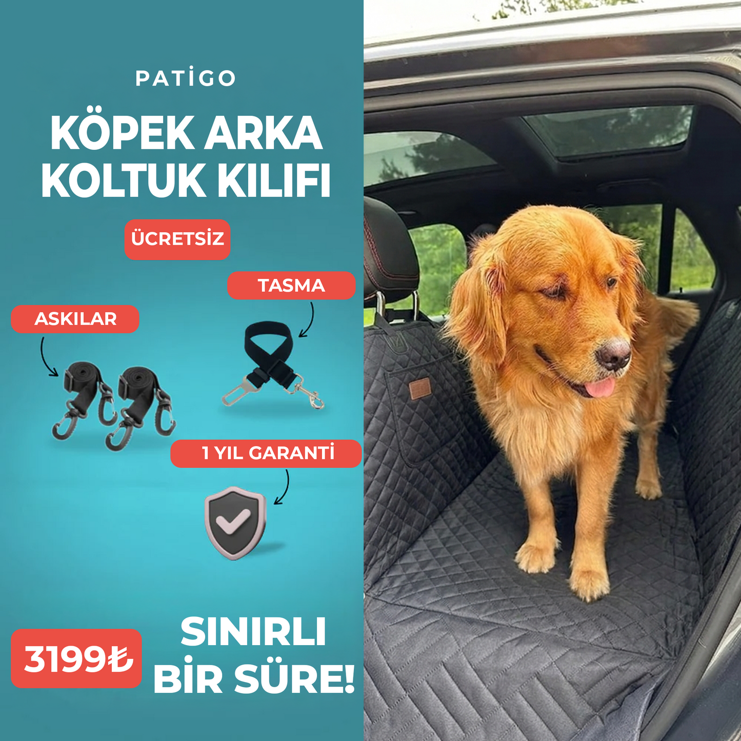 Patigo Köpek Araba Arka Koltuk Kılıfı